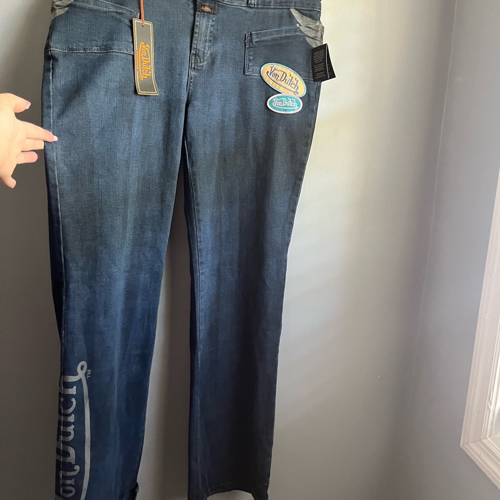 Von Dutch Women's Blue Denim Jeans with Patch Detail